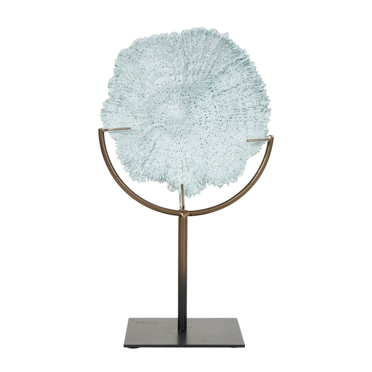 12" Light Blue Polystone Coral Textured Sculpture with Bronze Stand